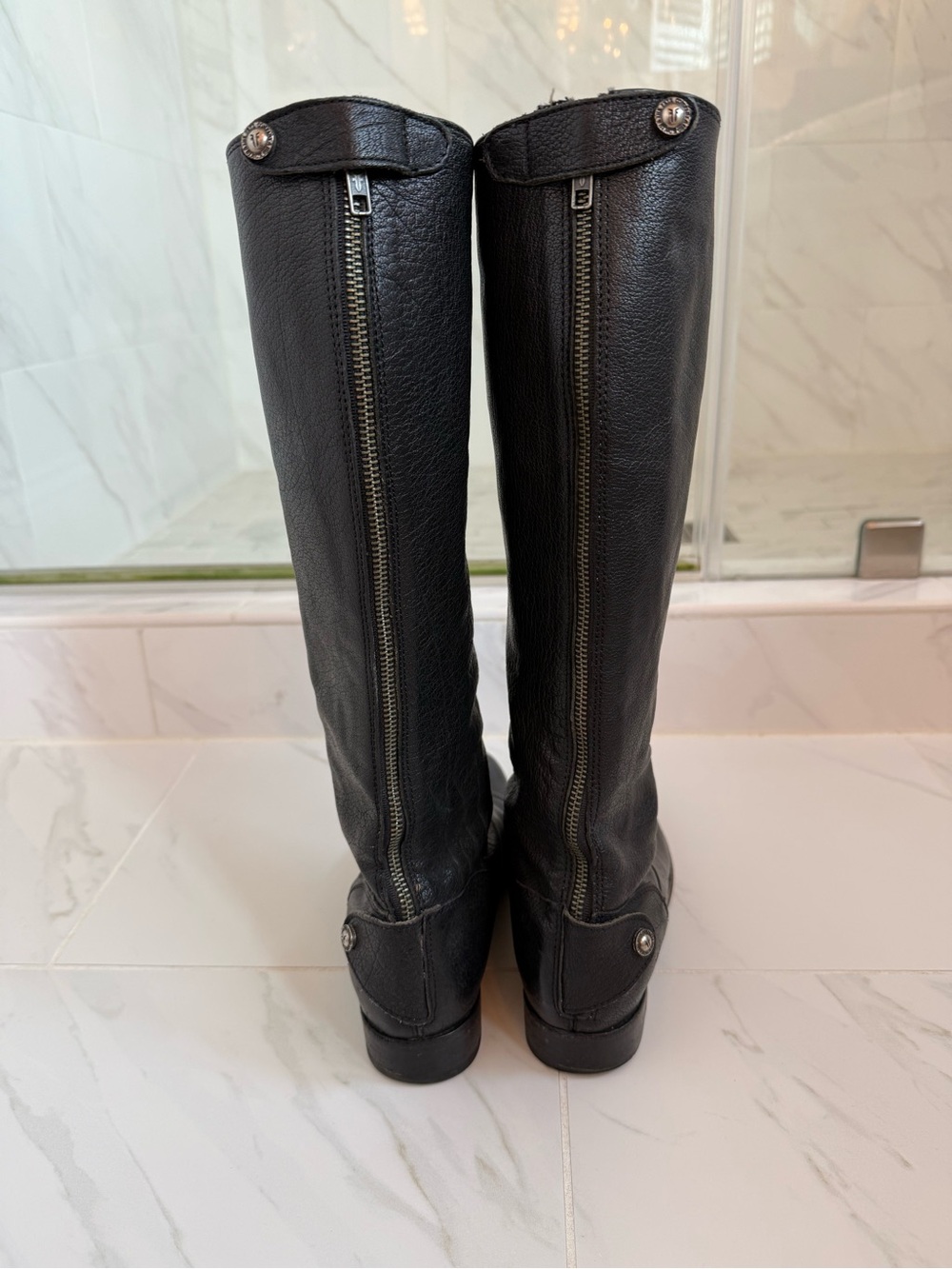 Size 9.5 Melissa Button Back Frye Black Tall Leather Riding Boots - Picture 6 of 9